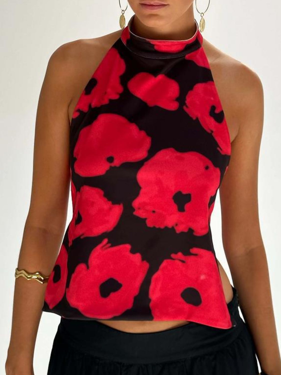 Débardeur Dos Nu Imprimé Femme Halter en Mélange Polyester Coton 12