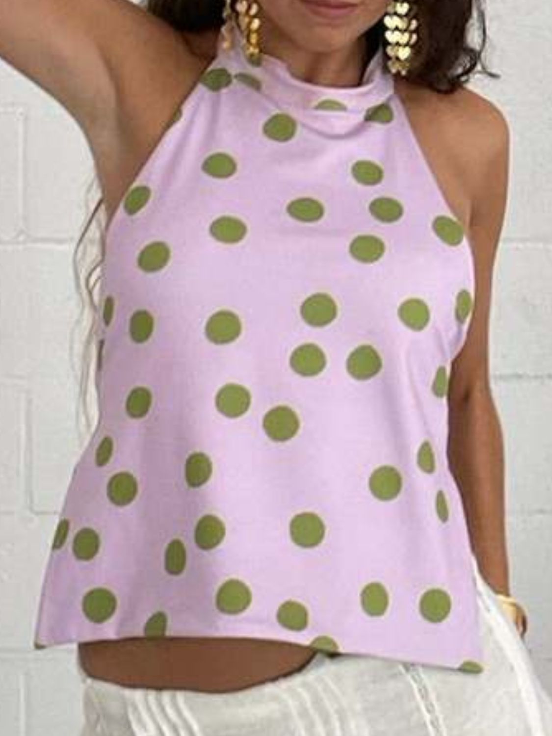 Débardeur Dos Nu Imprimé Femme Halter en Mélange Polyester Coton 3