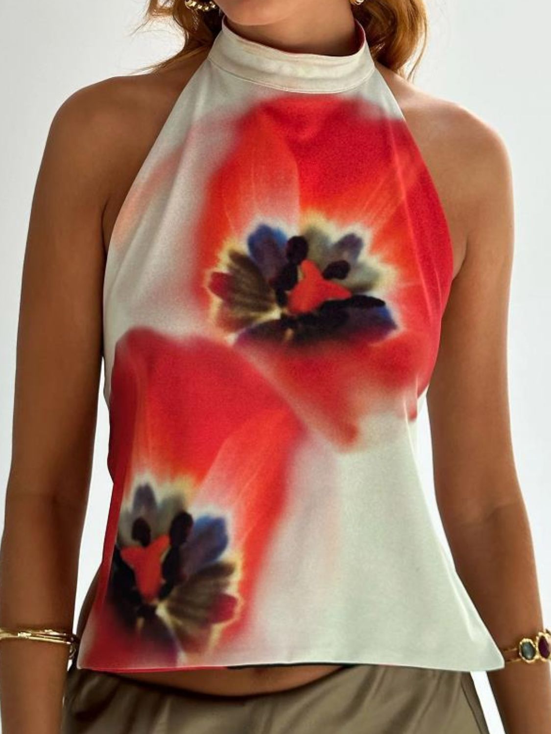 Débardeur Dos Nu Imprimé Femme Halter en Mélange Polyester Coton 7