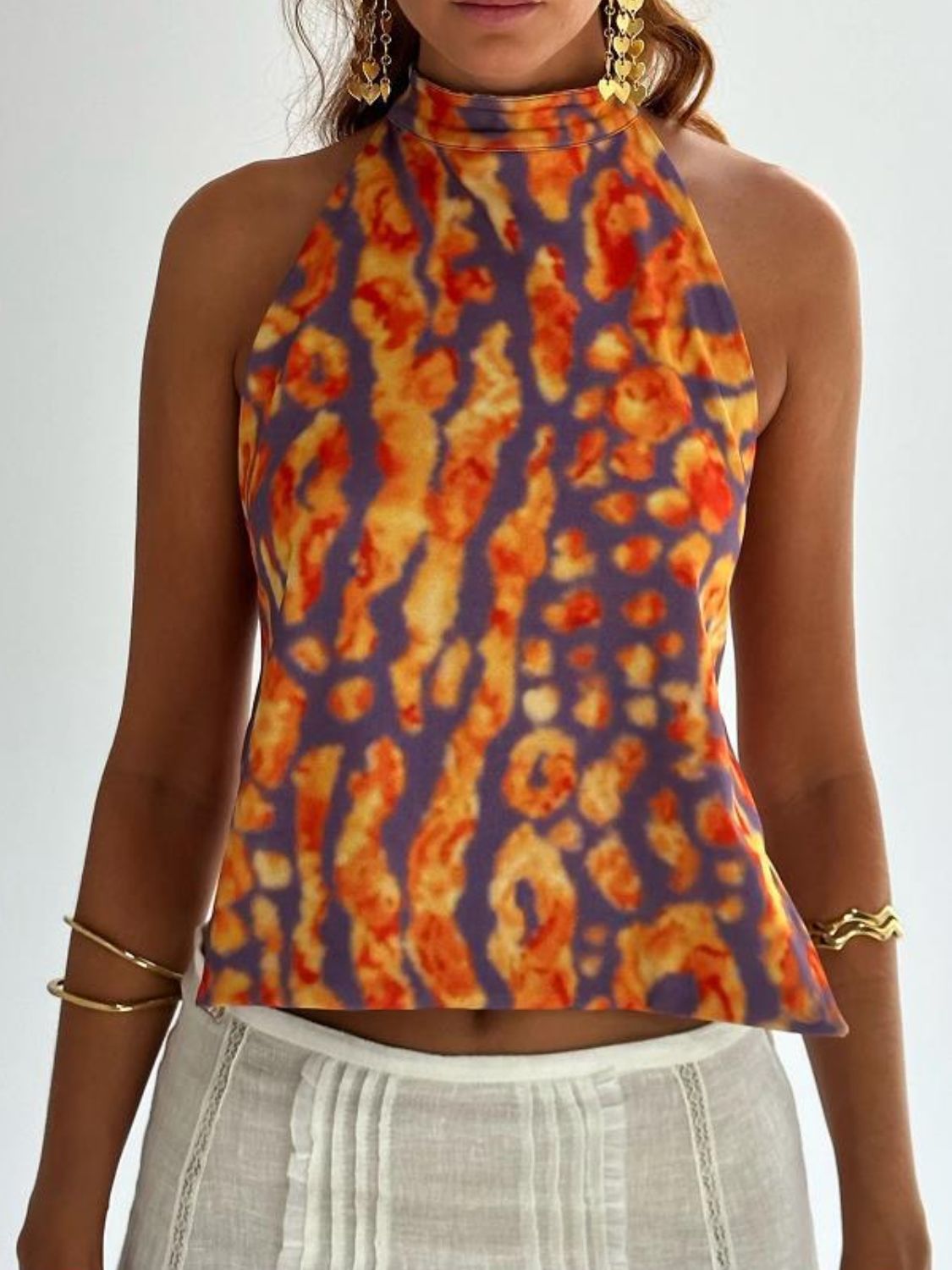 Débardeur Dos Nu Imprimé Femme Halter en Mélange Polyester Coton 9
