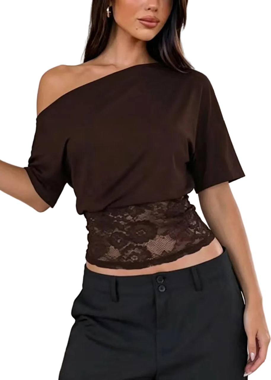 Débardeur Femme Col Roulé Dentelle Patchwork Chic 0
