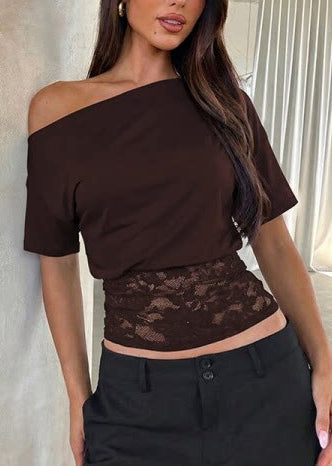 Débardeur Femme Col Roulé Dentelle Patchwork Chic 2