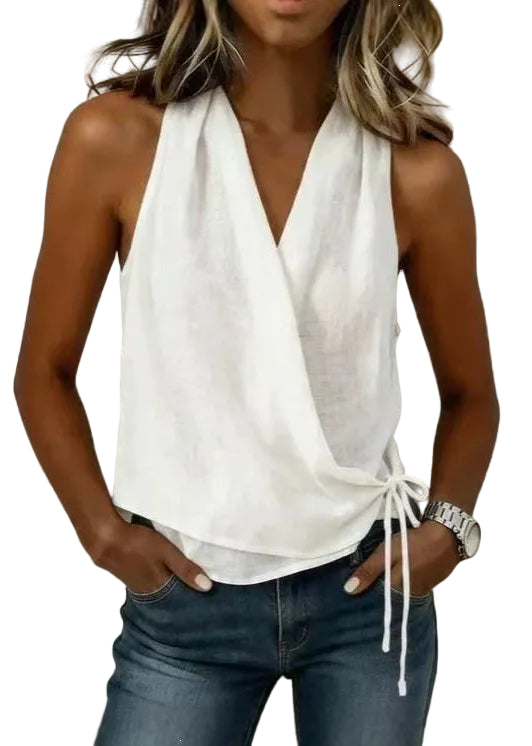 Débardeur Femme Col V à Lacets Sans Manches 0