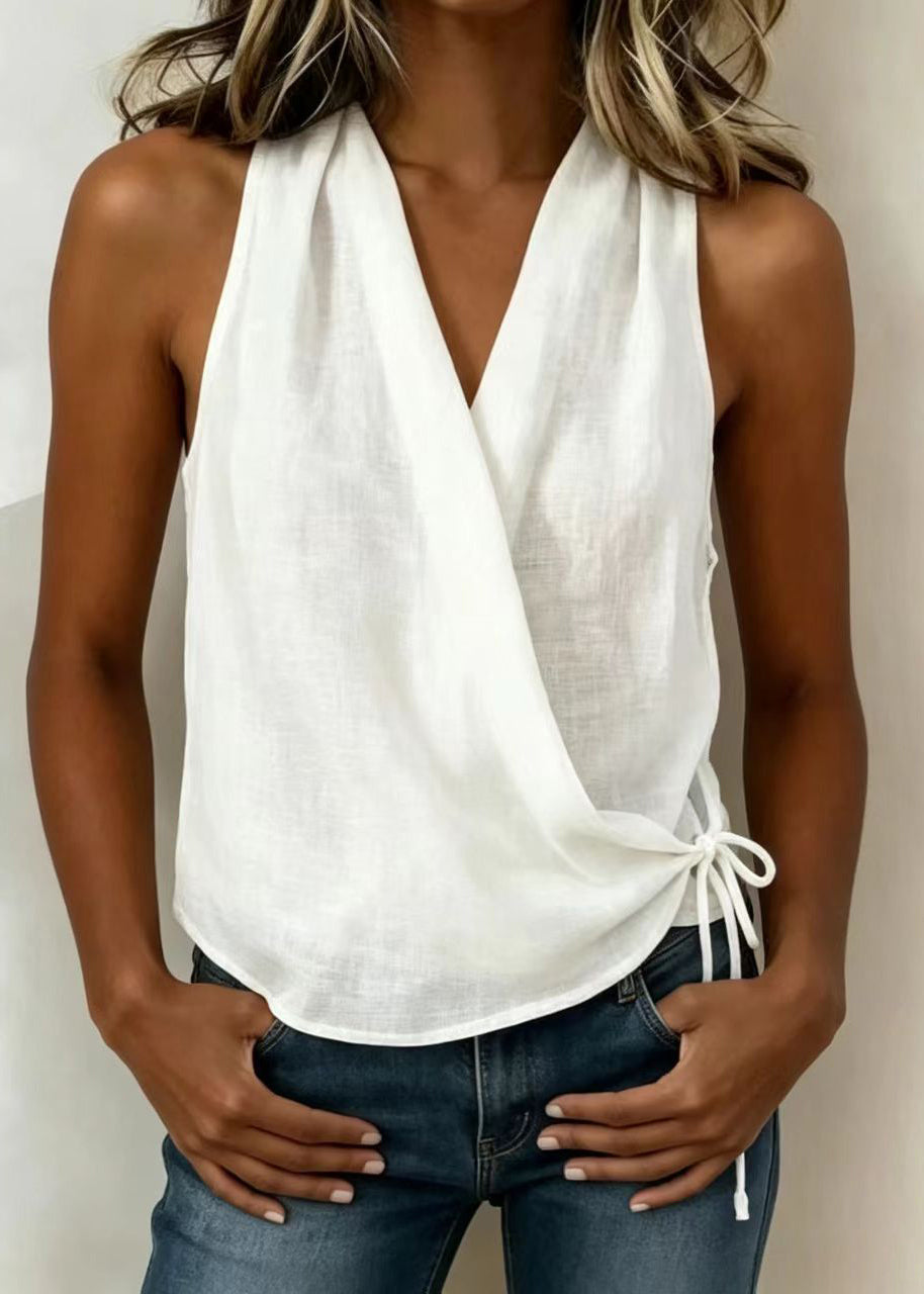 Débardeur Femme Col V à Lacets Sans Manches 2