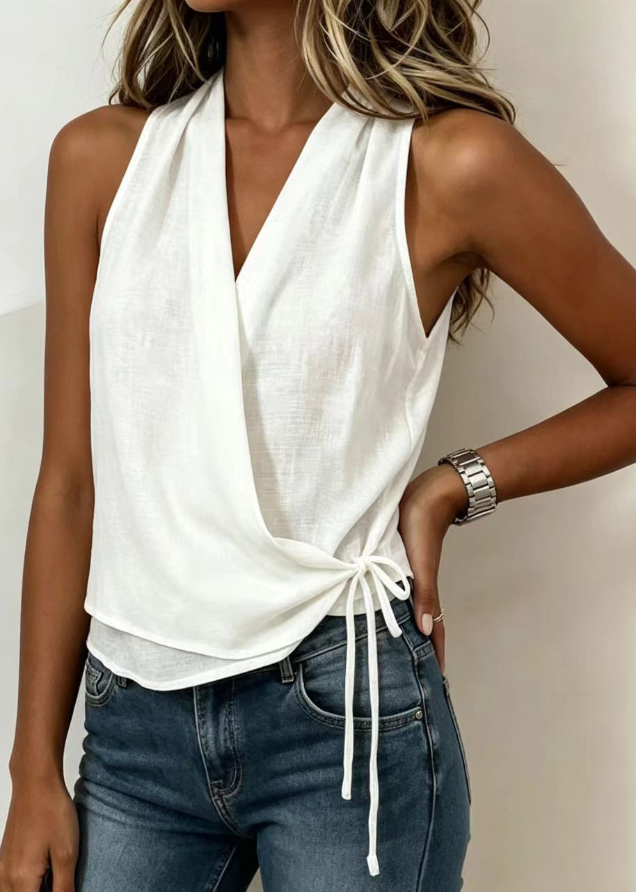 Débardeur Femme Col V à Lacets Sans Manches 3