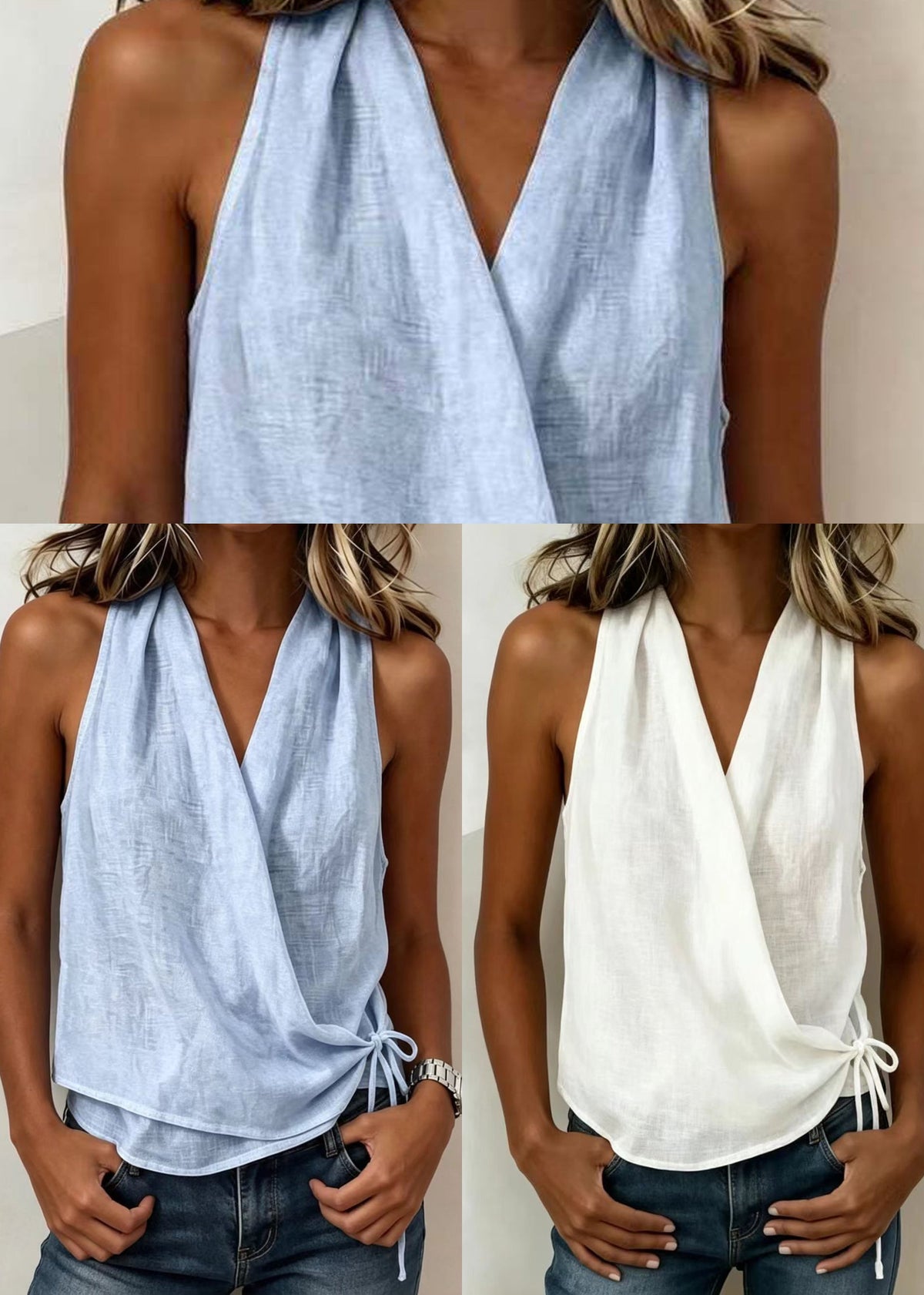 Débardeur Femme Col V à Lacets Sans Manches 4