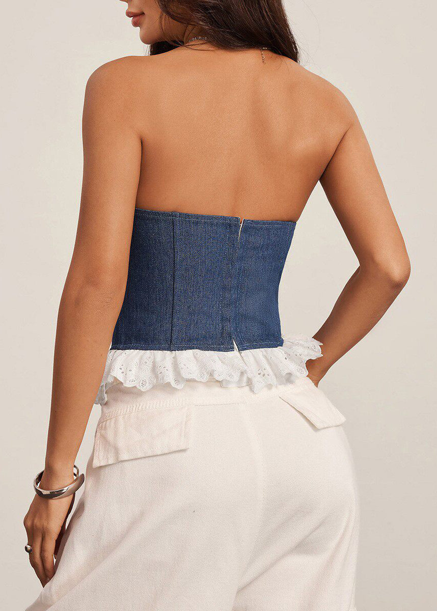 Débardeur Femme Sans Bretelles Patchwork à Lacets 3