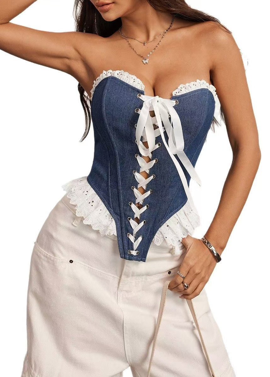 Débardeur Femme Sans Bretelles Patchwork à Lacets 4