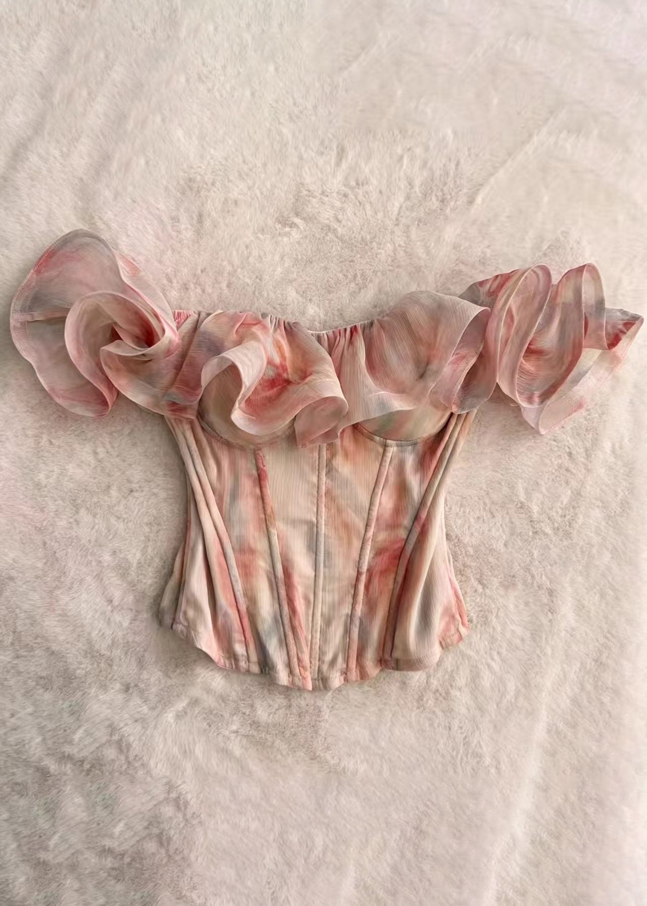 Débardeur Femme à Volants et Épaules Dénudées Style Estival 0