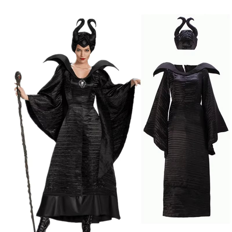 Déguisement Femme Robe de Sorcière avec Chapeau à Cornes 0
