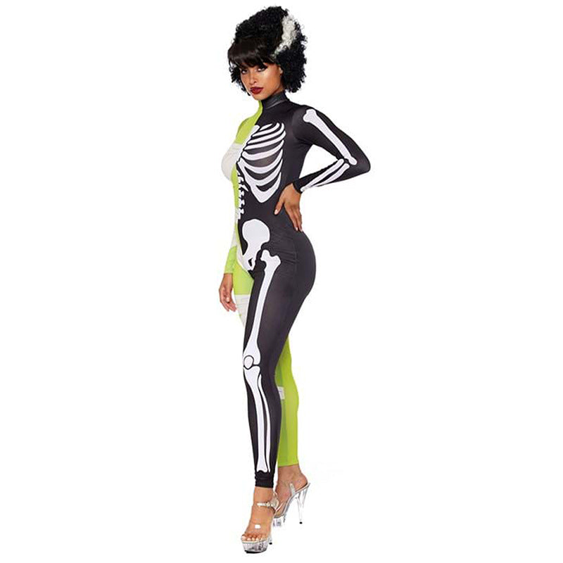 Déguisement Halloween Mixte Mumie et Squelette Asymétrique Tissu Léger 1