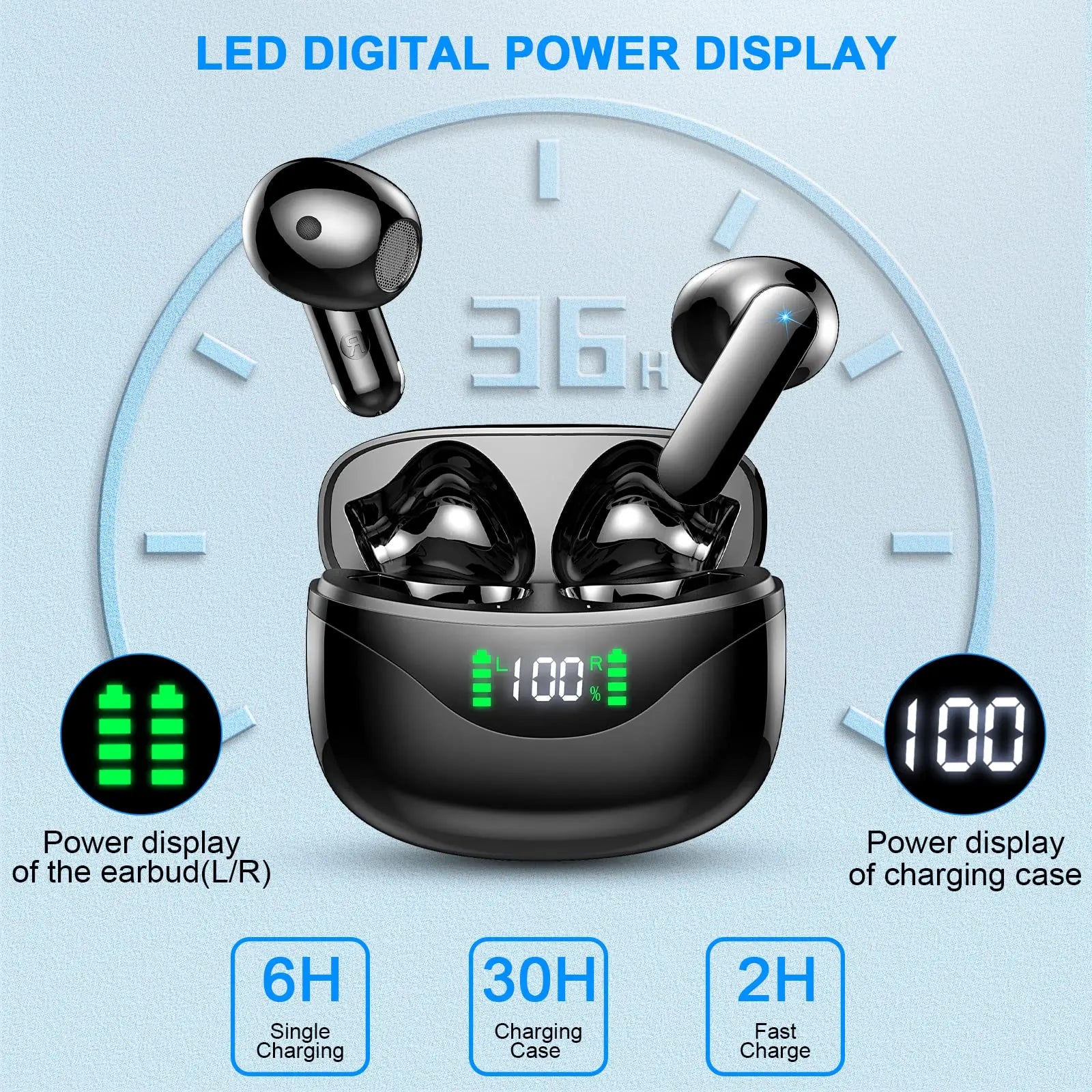 Écouteurs Sans Fil Bluetooth 5.3 Avec Affichage LED - Autonomie 36 Heures 2