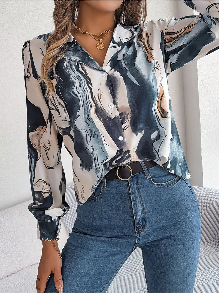 Chemise Femme Design Marbré Chic Polyester-4