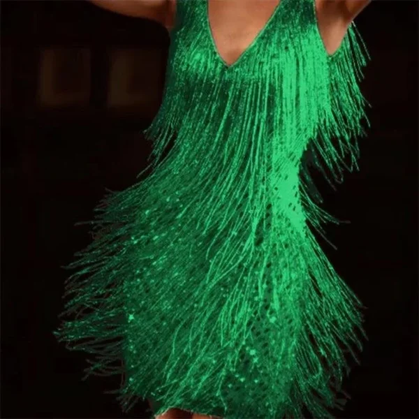 Variant image for Robe Femme Rose Élégante Décolleté en V Tissu Pailleté-25