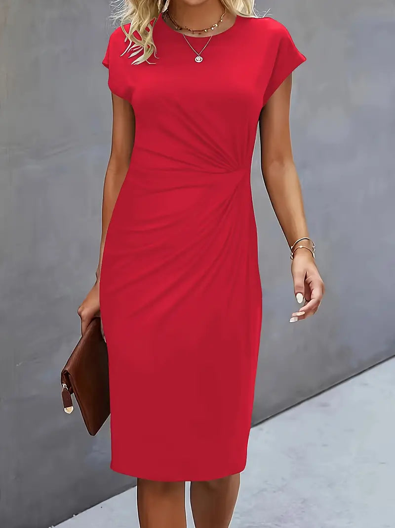 Robe Femme Midi Élégante En Tissu Léger à Encolure Ronde-4