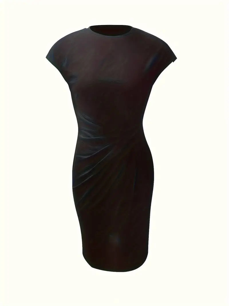 Robe Femme Midi Élégante En Tissu Léger à Encolure Ronde-3