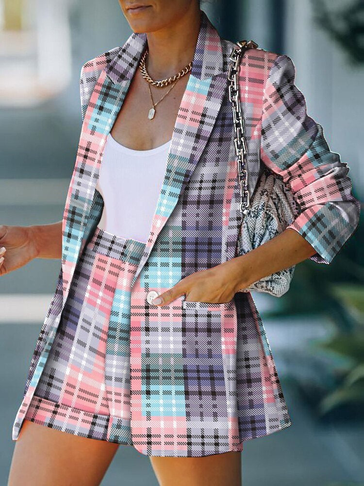 Ensemble Blazer et Short à Carreaux pour Femme 0