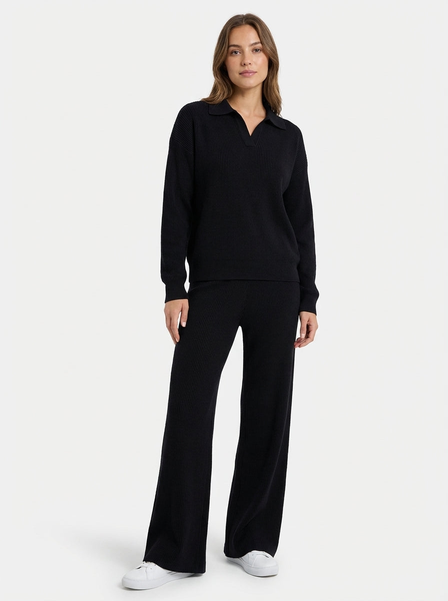 Ensemble Décontracté Femme Pull et Pantalon Col Polo 2