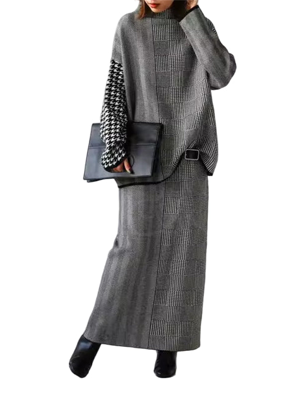 Ensemble Deux Pièces Femme Pull et Jupe à Carreaux 0