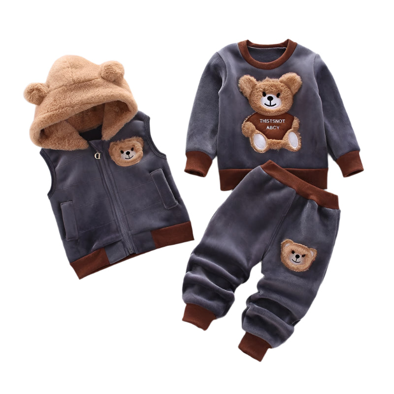 Ensemble Enfant 3 Pièces Pull Pantalon Cardigan Doux Casual 0