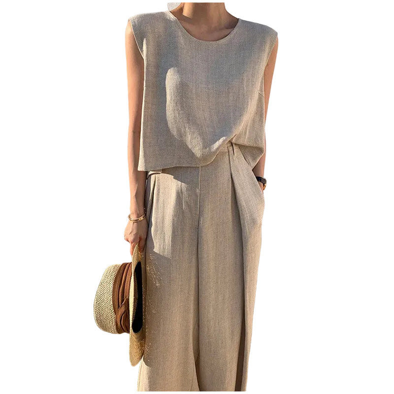 Ensemble Estival Femme Pantalon Large et Haut Col Rond 0