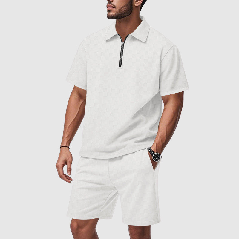 Ensemble Été Homme Polo et Short Moderne avec Motif Géométrique 2