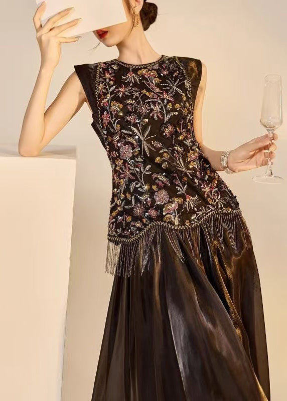 Ensemble Femme 2 Pièces Sans Manches Brodé avec Détails Perle et Gland 4