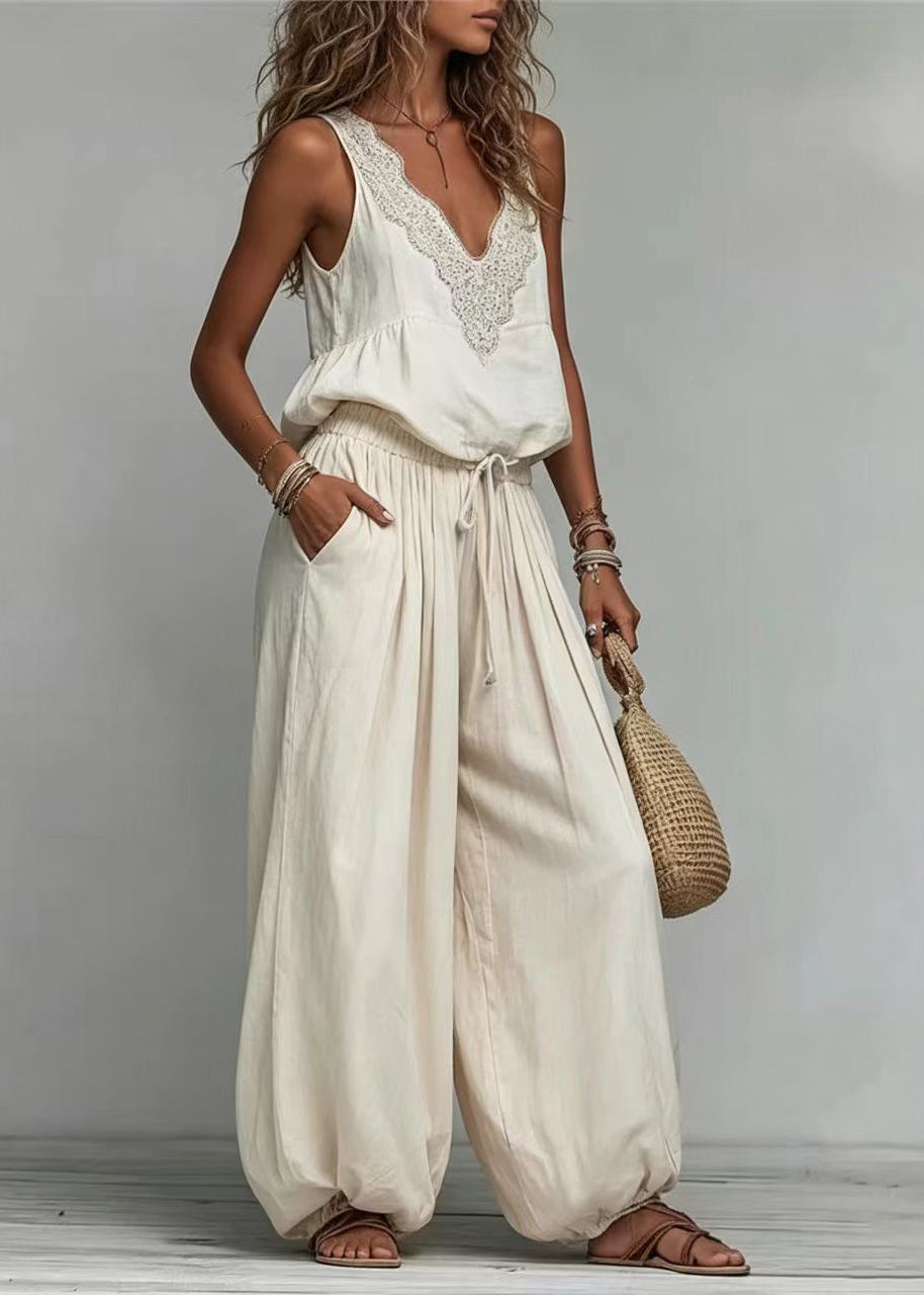 Ensemble Femme 2 Pièces Style Bohème Col en V Sans Manches 3