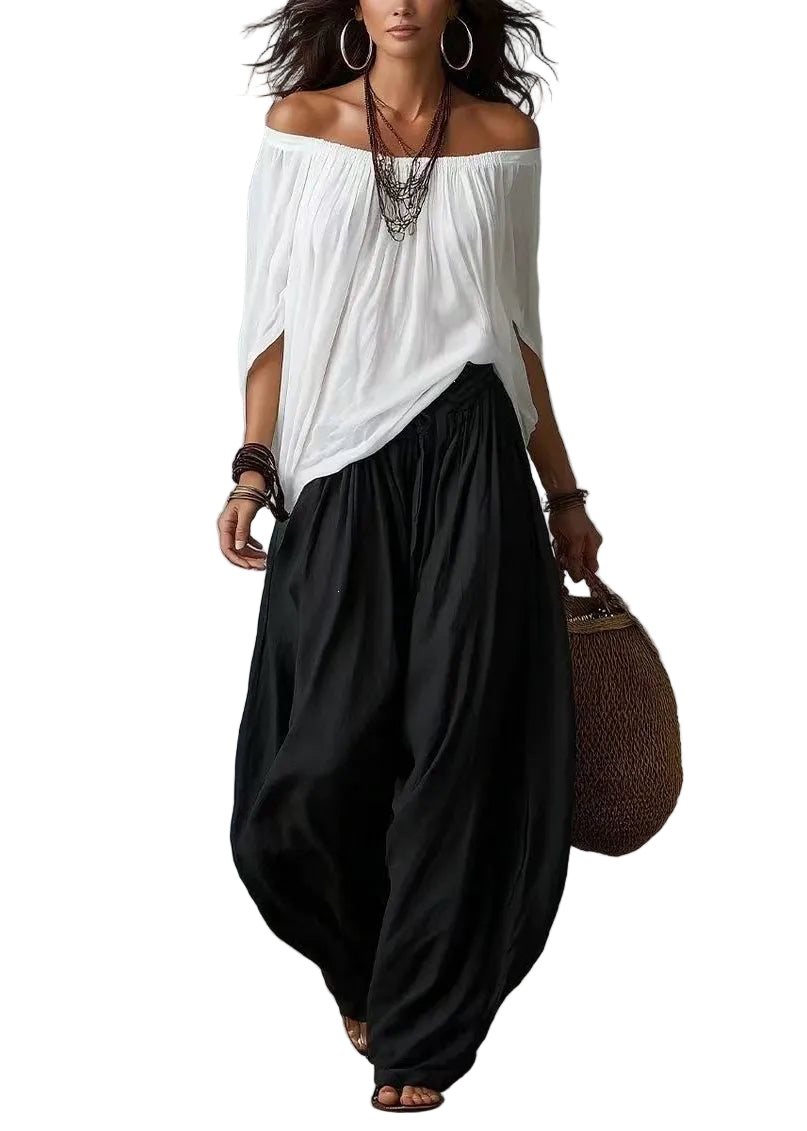 Ensemble Femme 2 pièces Col Oblique Manches Chauve-souris Ample 0