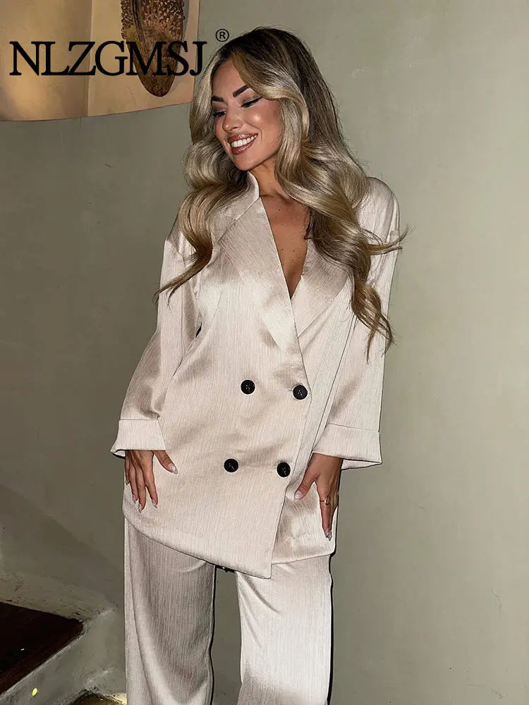 Ensemble Femme Blazer et Pantalon à Jambes Larges 0