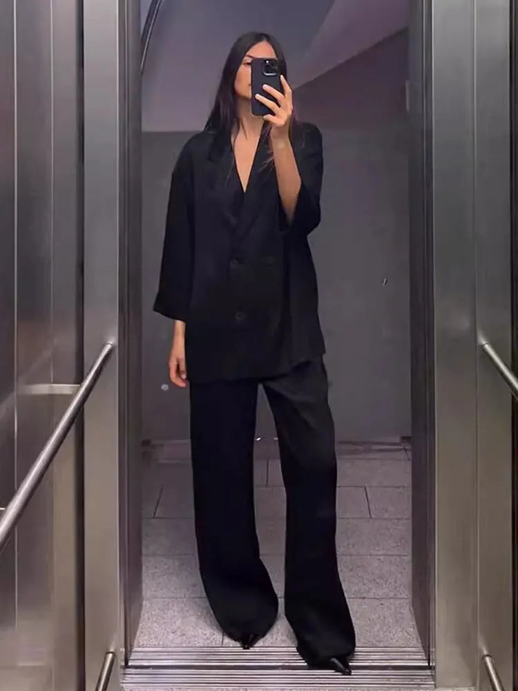 Ensemble Femme Blazer et Pantalon à Jambes Larges 1