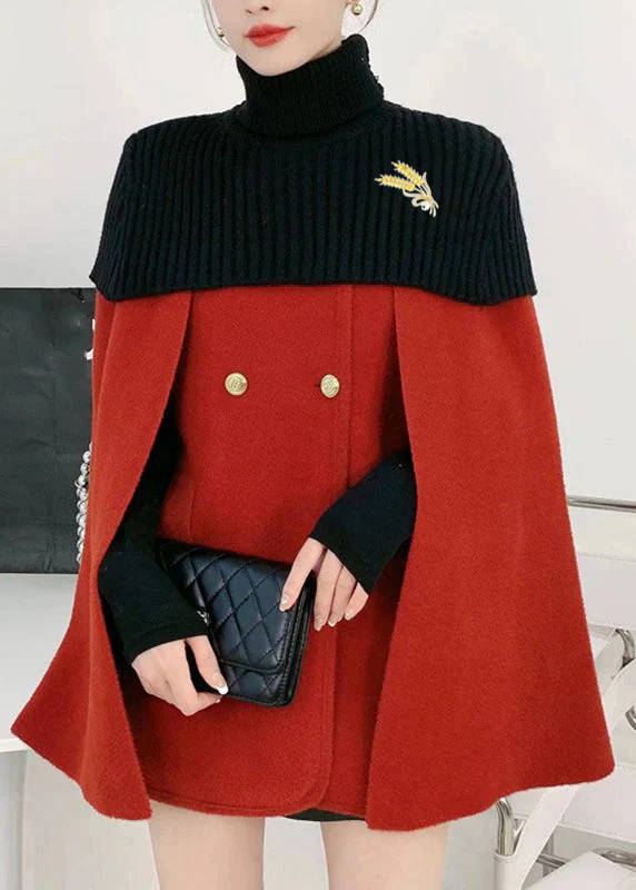 Ensemble Femme Cape en Tricot Col O et Manteau en Laine Ample 4