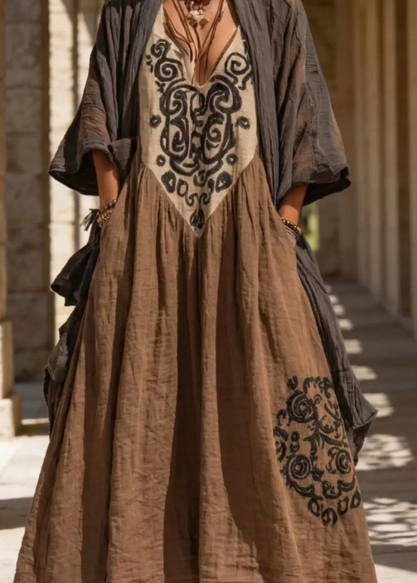 Ensemble Femme Cardigan Imprimé et Robe Longue 0
