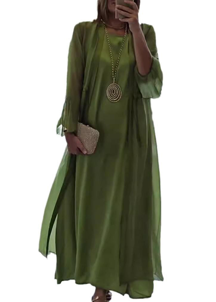 Ensemble Femme Cardigan Uni et Robe Maxi Automne 4