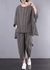 Ensemble Femme Carreaux Vintage en Lin Coton Décontracté 5