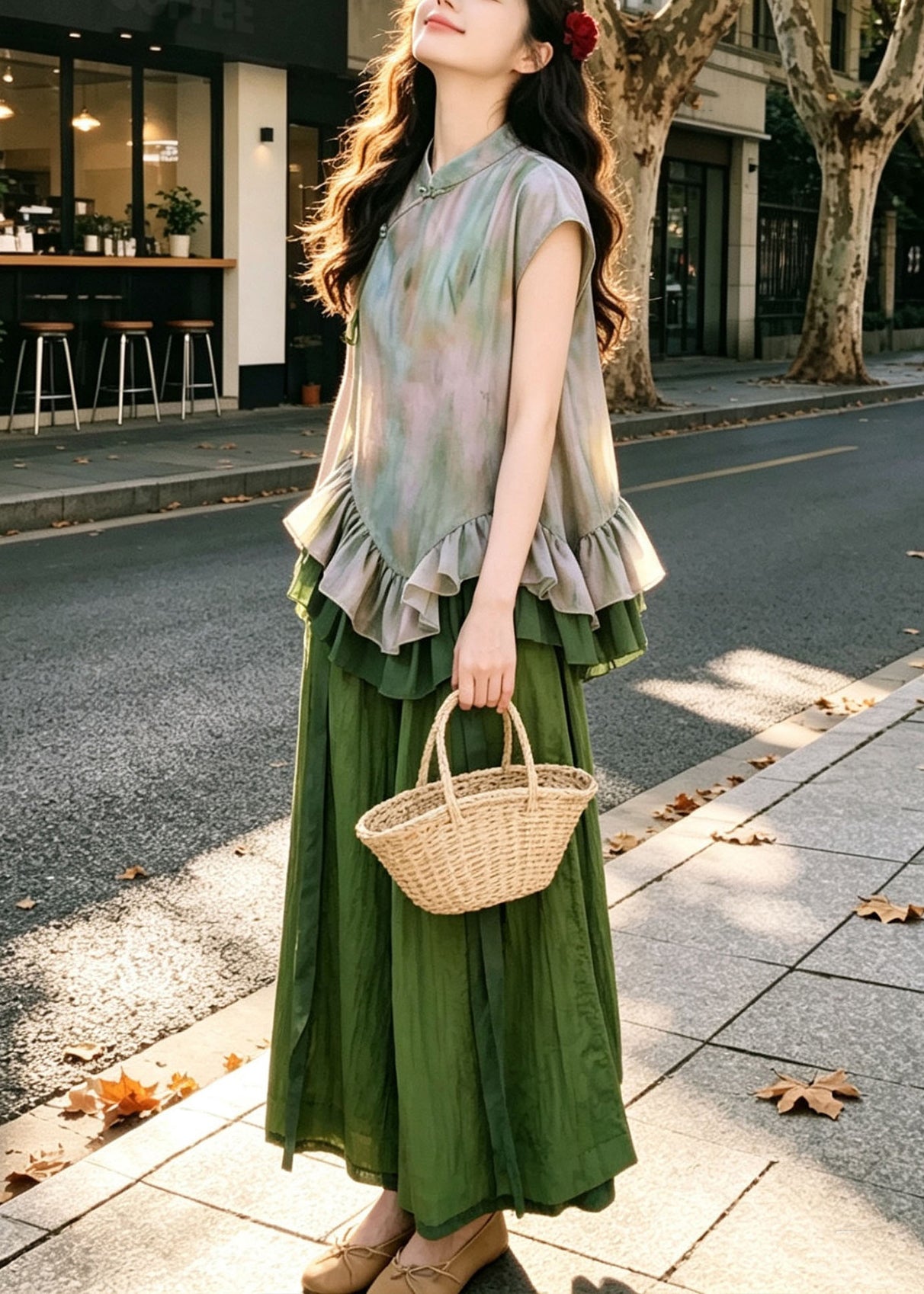Ensemble Femme Chemise Imprimée Volants et Pantalon Large Estival 4