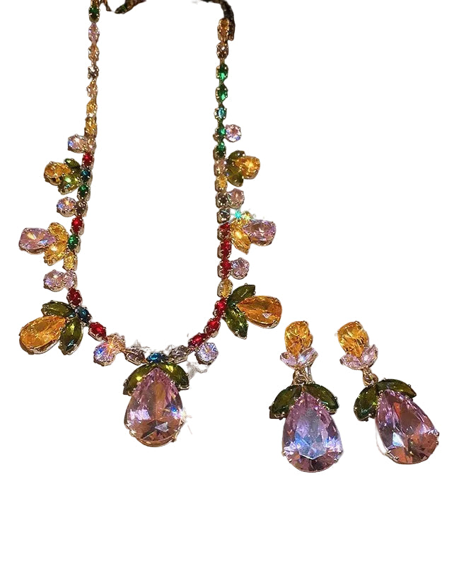 Ensemble Femme Collier et Boucles d'Oreilles Pendantes Style Floral 0