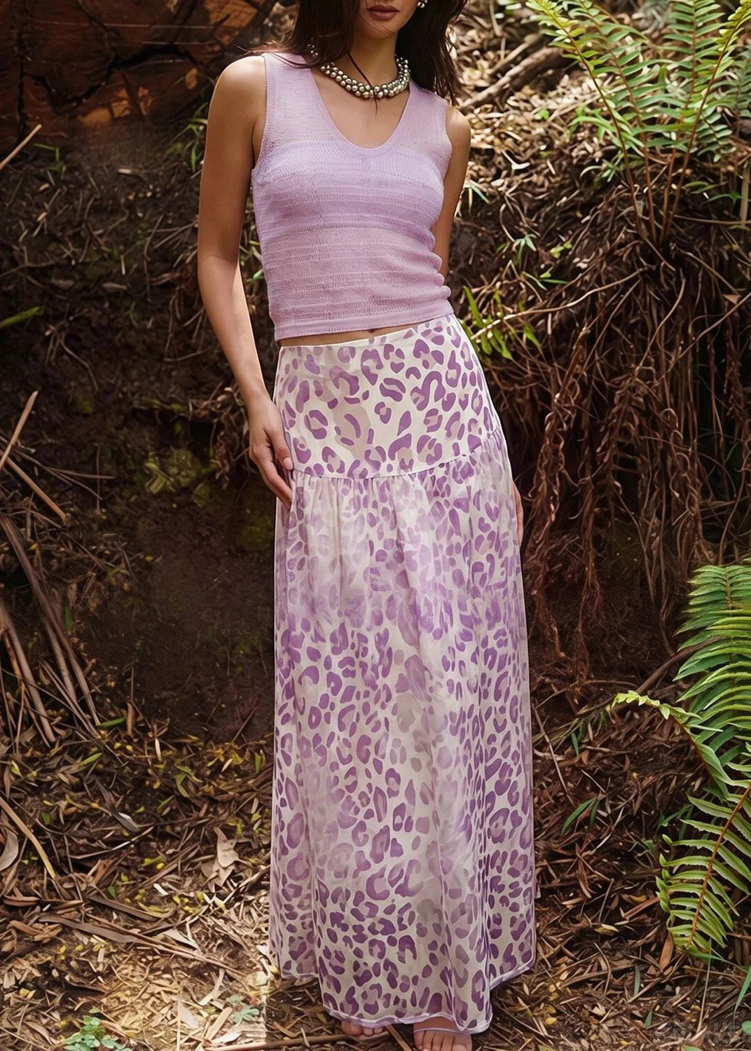 Ensemble Femme Débardeur Col V et Jupe Longue Maxi Estival 1