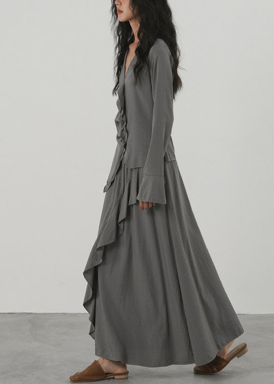 Ensemble Femme Deux Pièces Asymétrique à Volants Col V Manches Longues 3