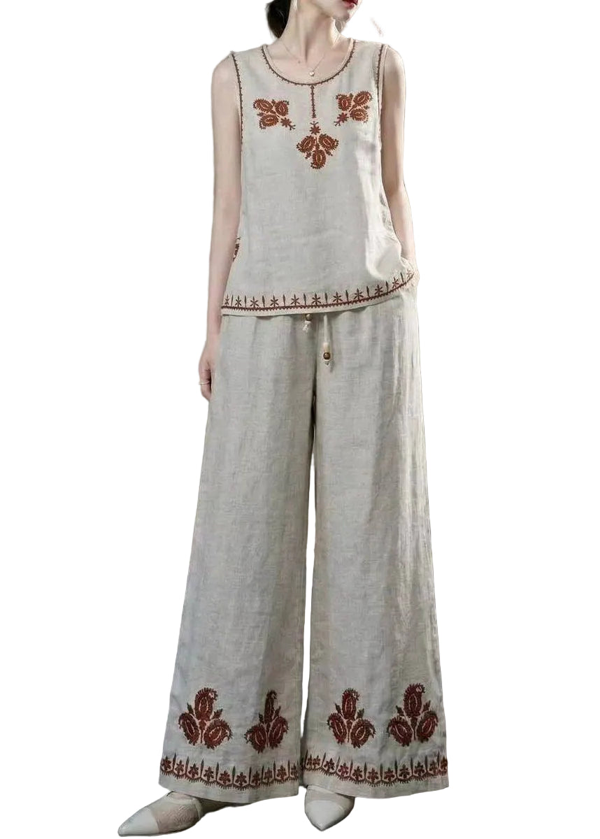 Ensemble Femme Deux Pièces Brodé Sans Manches 0