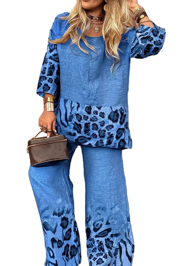 Ensemble Femme Deux Pièces Coupe Ample Col Rond et Pantalon Large 3