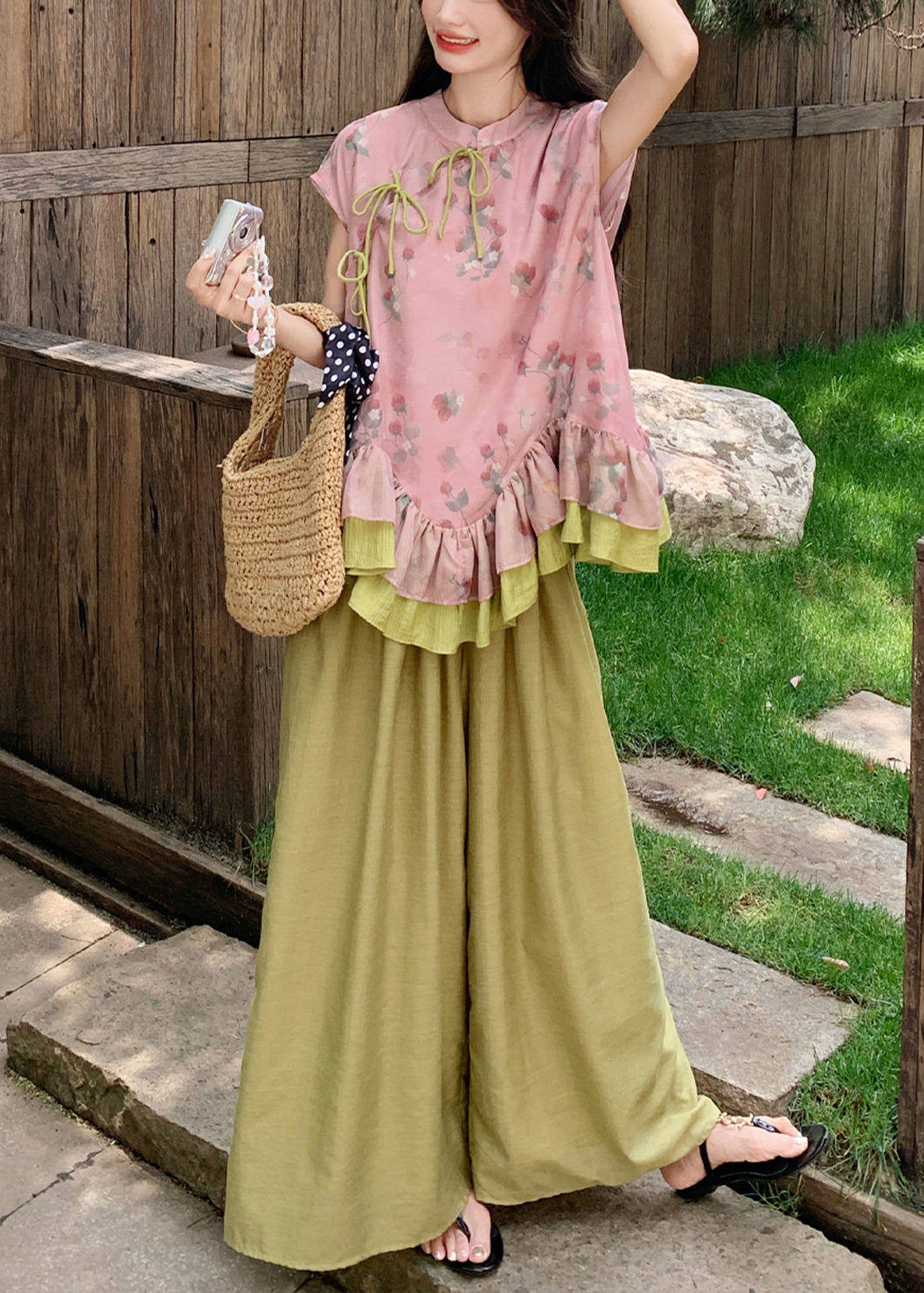 Ensemble Femme Deux Pièces Décontracté Volants et Pantalon Large 3