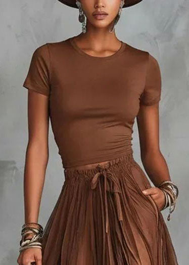 Ensemble Femme Deux Pièces Haut Col Rond et Jupe Patchwork Dentelle 3