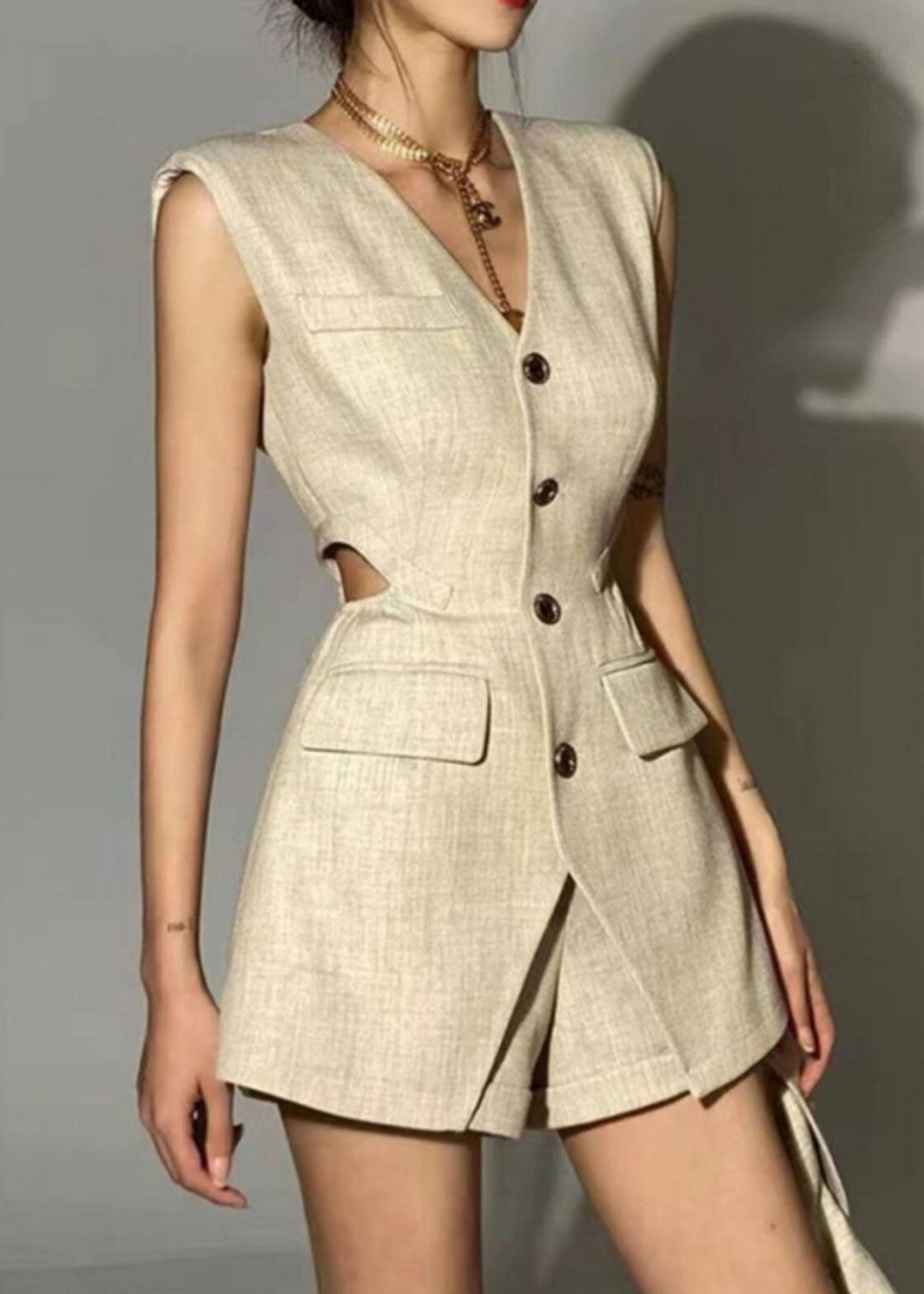 Ensemble Femme Deux Pièces Manteau et Short Ajouré Automnal 4