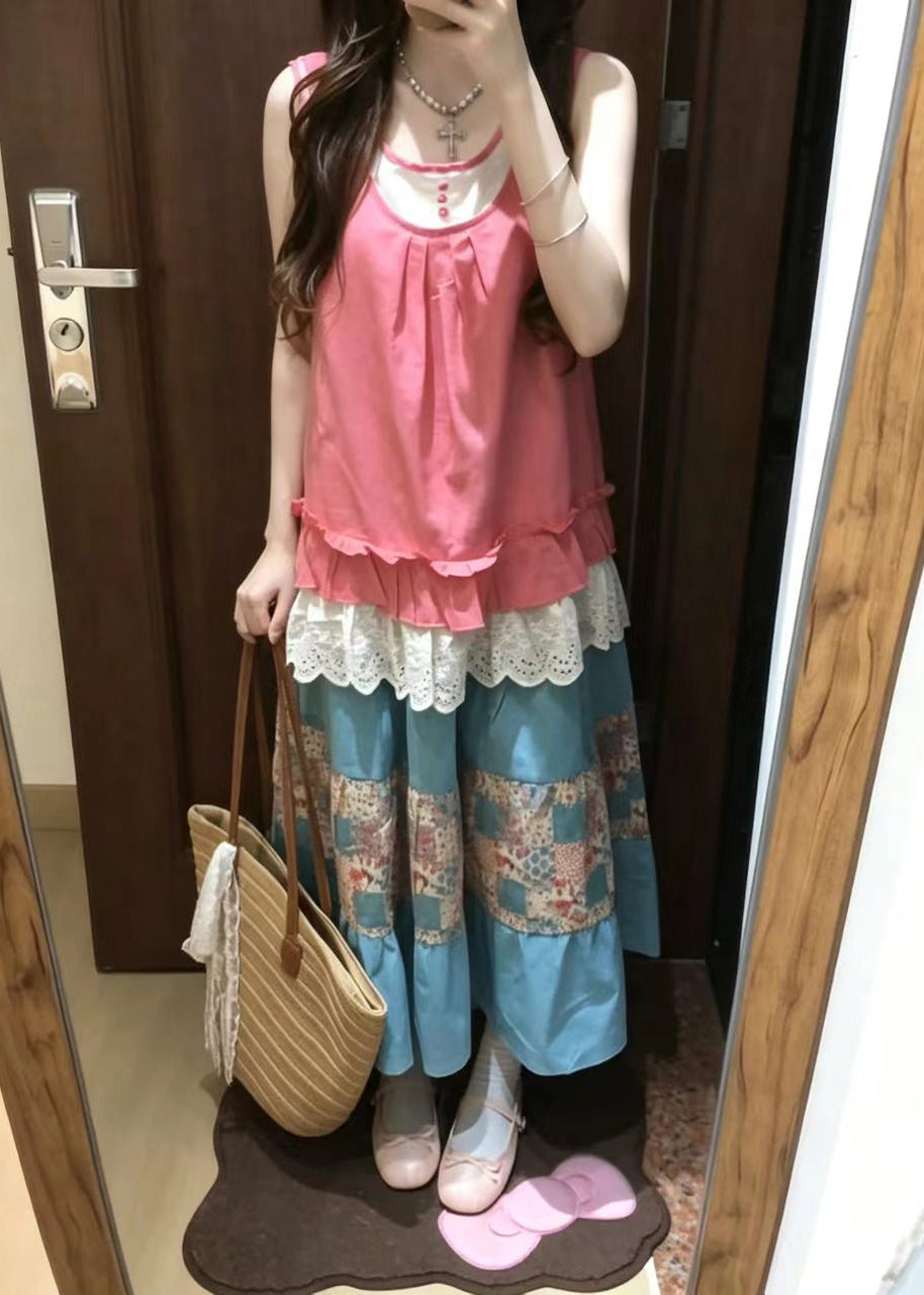 Ensemble Femme Deux Pièces Patchwork à Volants Sans Manches 1