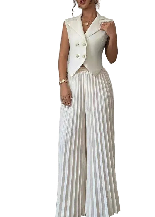 Ensemble Femme Deux Pièces Sans Manches Style Froissé 0