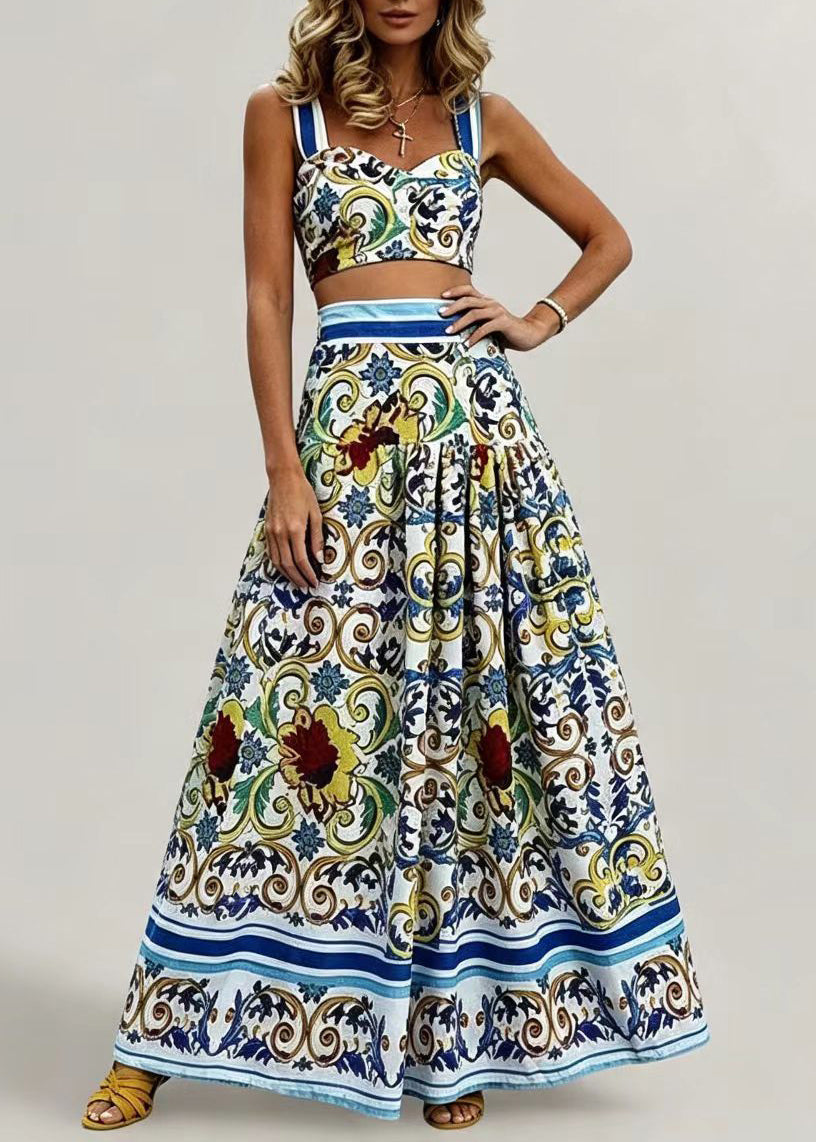 Ensemble Femme Deux Pièces Style Bohème Caraco et Jupe Imprimés 1