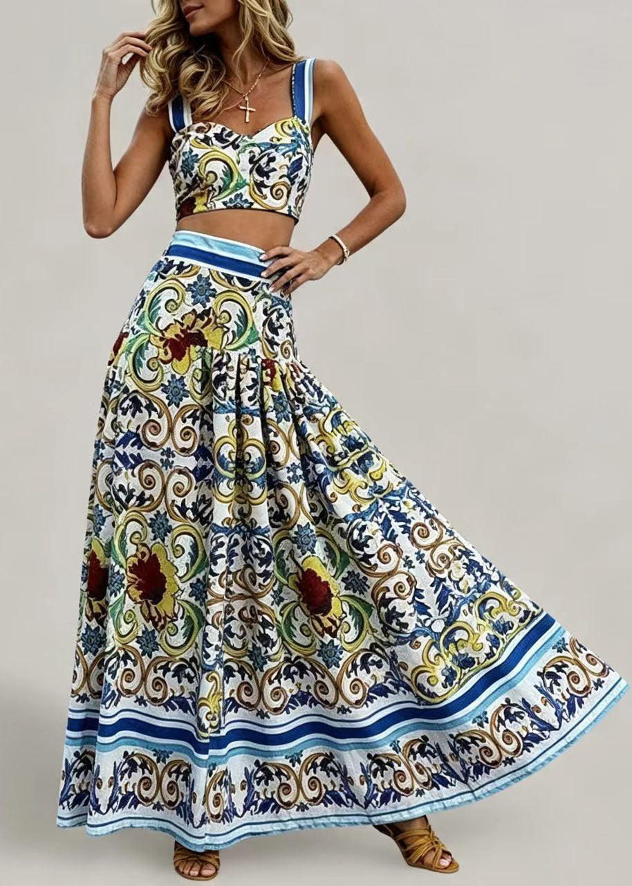 Ensemble Femme Deux Pièces Style Bohème Caraco et Jupe Imprimés 2