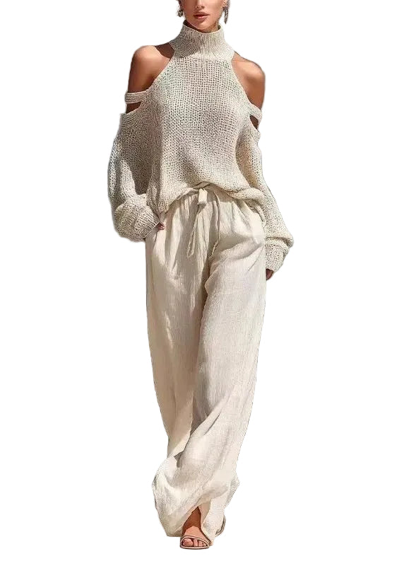 Ensemble Femme Deux Pièces Style Bohème Col Roulé et Pantalon Large 0