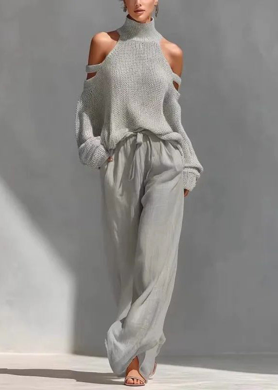 Ensemble Femme Deux Pièces Style Bohème Col Roulé et Pantalon Large 1